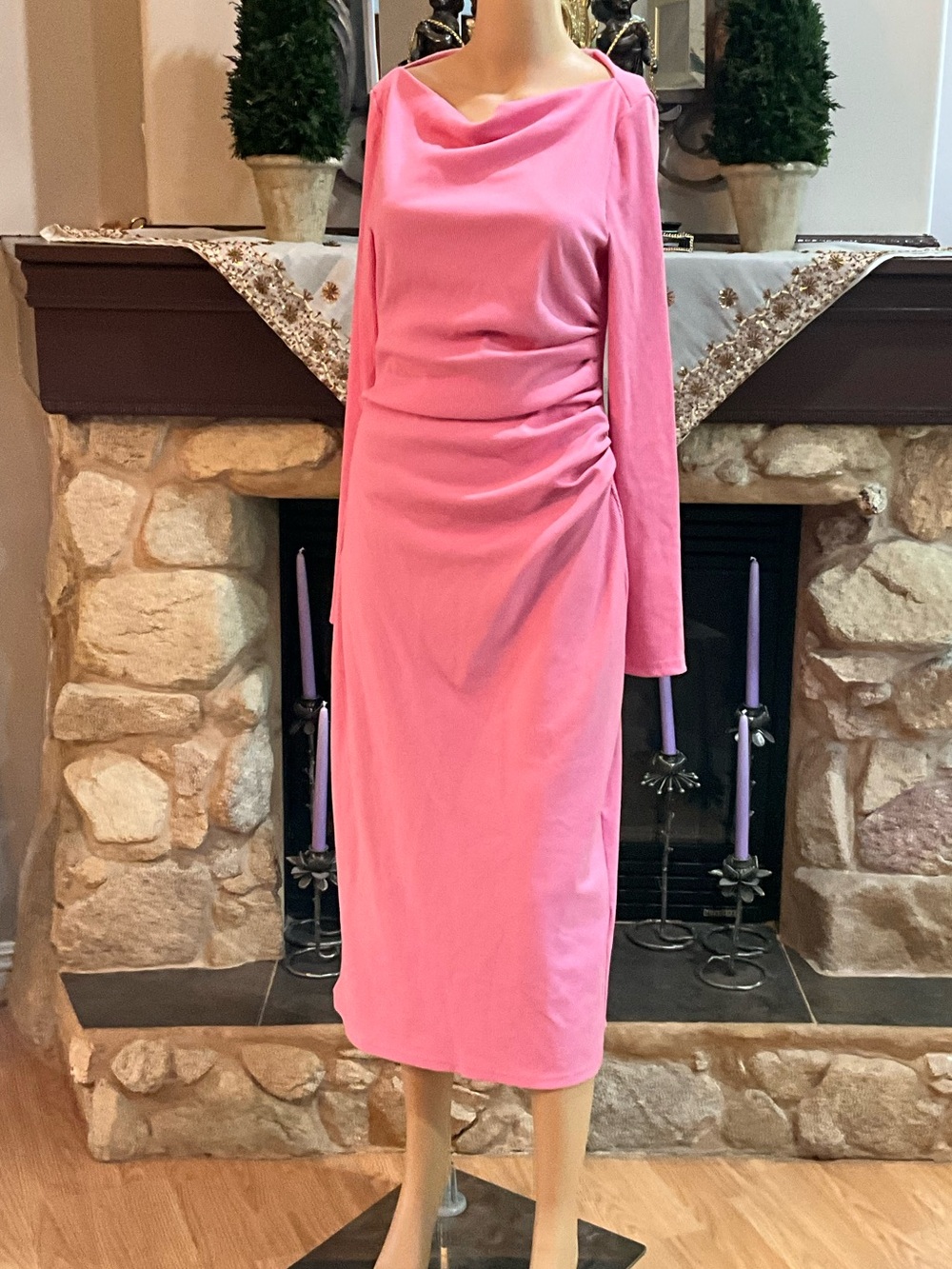 Urban Revivo Pink Draped Long-Sleeve Midi Dress 10